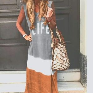 Misslook LIFE Gray to Orange Ombre Sleeveless V-Neck Maxi Dress Size S